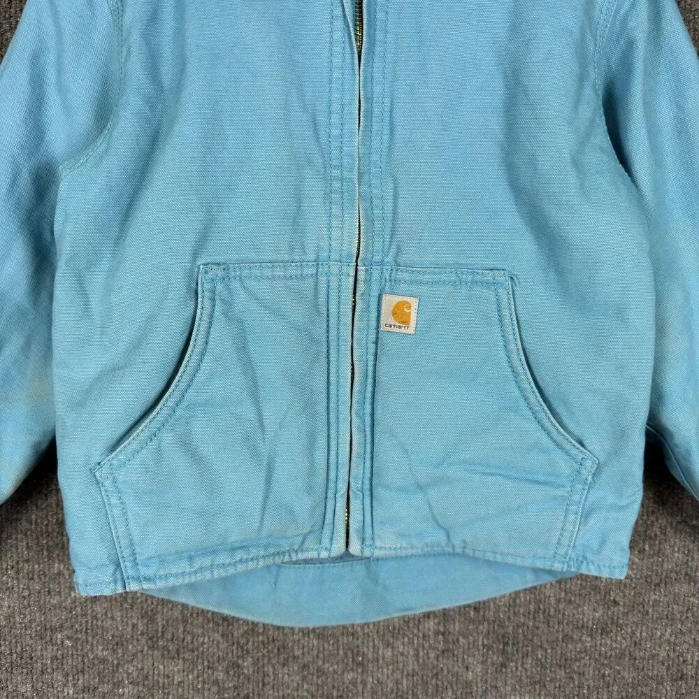Carhartt Kids Full Zip Hooded Jacket Size XXS 4-5 Aqua Blue Sherpa Lined Teal